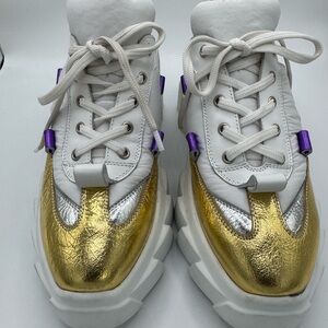 Agl White and Gold Fashion Sneakers